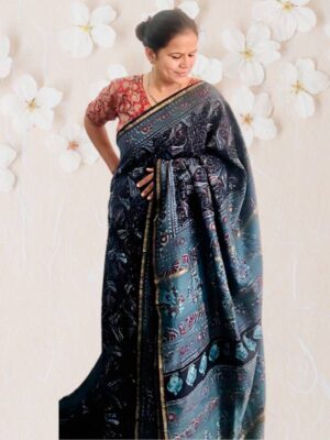 Taranjini- Ajrak Indigo Saree