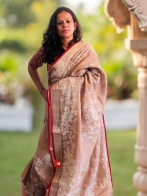 Kalika kantha Patch Work - Tissue Linen Saree