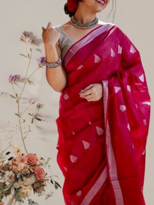 Magenta cotton silk saree by orange hues