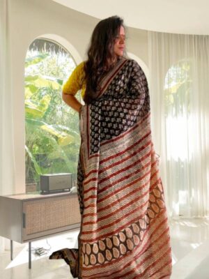 Kota-Doria-Hand-Block-Print-Saree-Orange-Hues