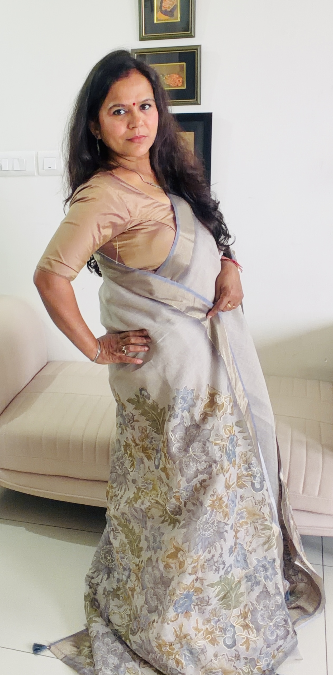 Festive Grey Linen Saree with Blouse