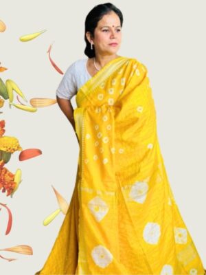 Yellow and white Tussar silk saree