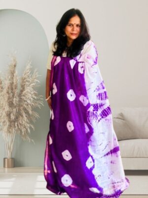 Violet and white Tussar silk saree for festive evening