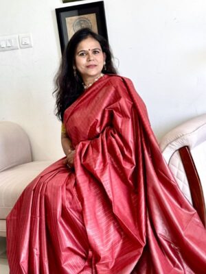 Red Tussar Silk Saree