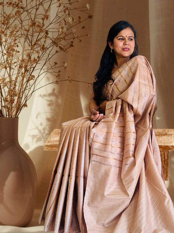 tussar silk saree festive styling with sequins pallu