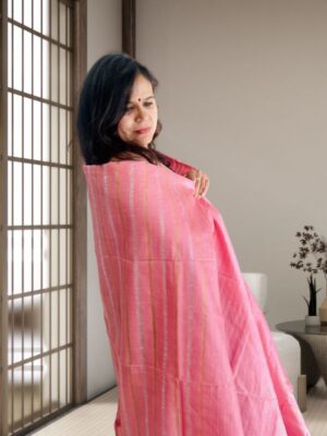 Sequin pallu detail on pink Tussar silk saree