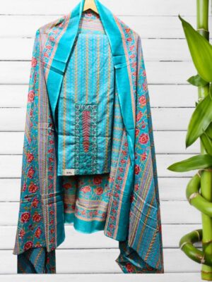 Blue Kalamkari Printed Cotton Dress Material