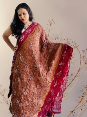 Brown and Maroon Cotton Bandhani Saree