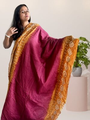 Mauve and Brown Cotton Bandhani Saree