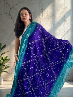 Purple and Blue Cotton Bandhani Saree