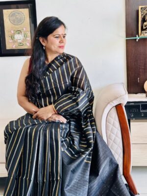 Black Tussar silk saree for festive and evening wear