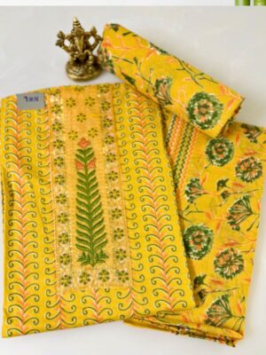 Yellow Kalamkari Printed Cotton Dress Material