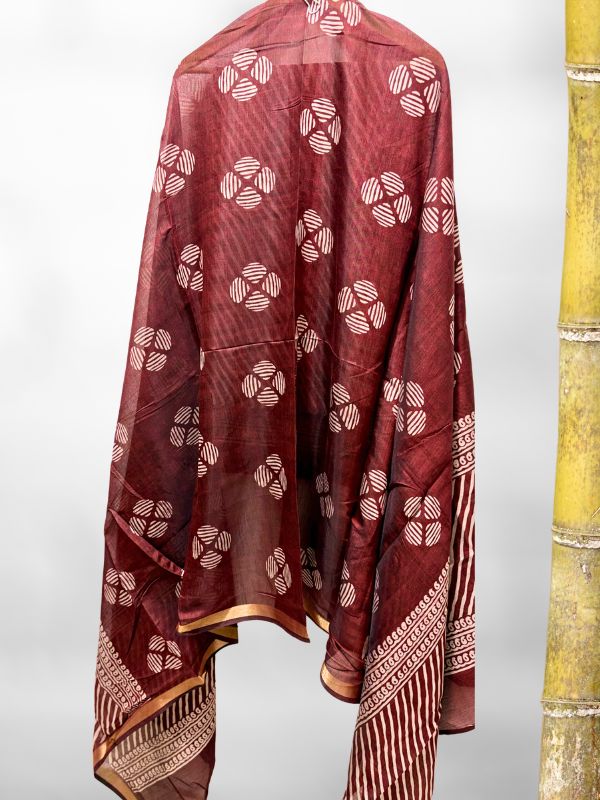 Hand block printed dupatta with bold motifs