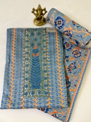Greyish Blue Kalamkari Printed Dress Material