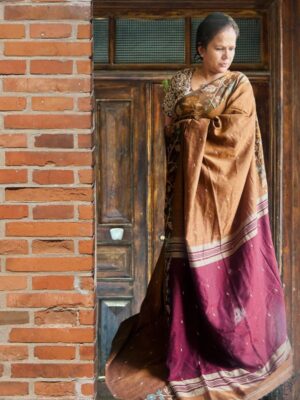 Brown and Maroon Linen Jamdani Saree