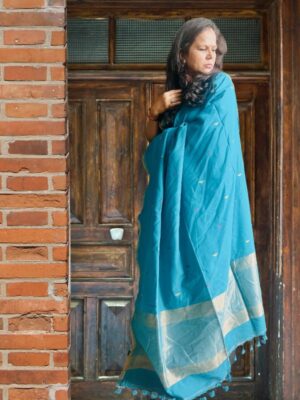 Firozi Linen Jamdani Saree