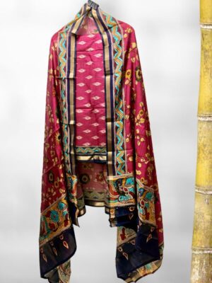 Pink Kalamkari cotton silk dress material by Orange Hues